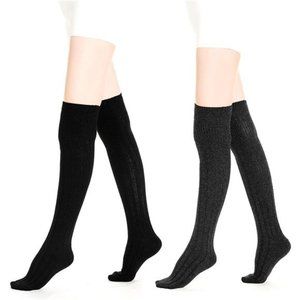 Womens 2 pairs Wool Thigh High Socks, Winter Thermal Comfy Soft Over the Calf Kn